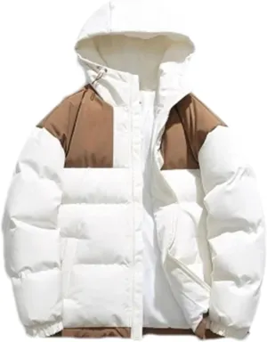 Men Hooded Patchwork Outdoor Zipper Cotton-Padded Classic Thicken Oversized Parka Coat
