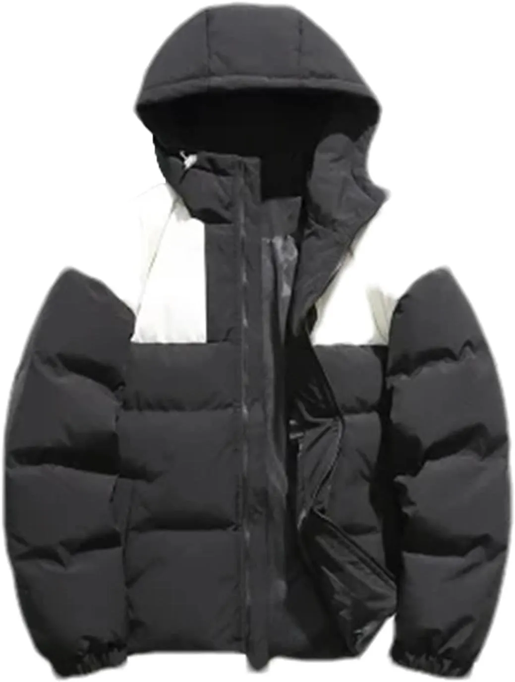 Men Hooded Patchwork Outdoor Zipper Cotton-Padded Classic Thicken Oversized Parka Coat