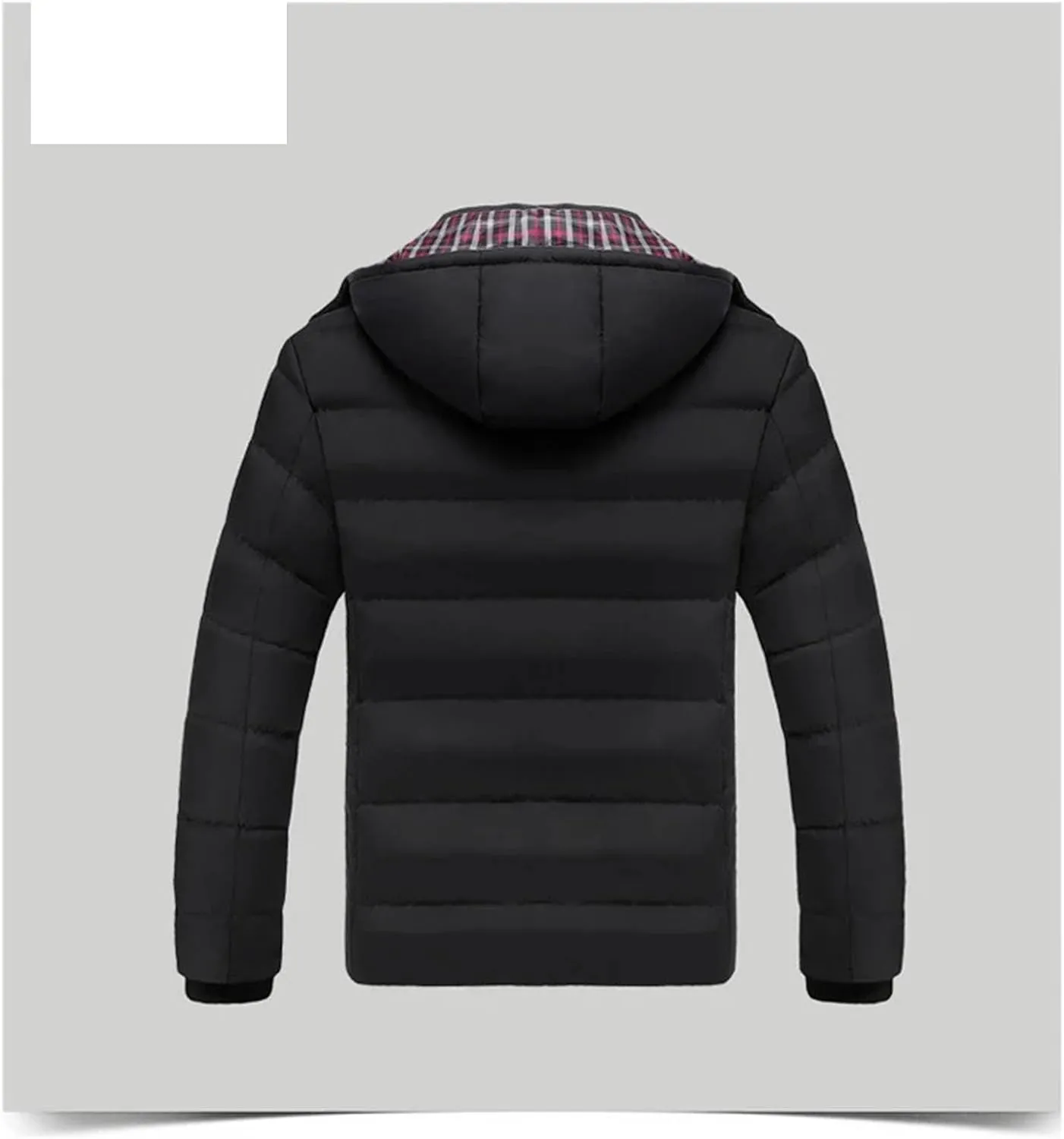Men Hooded Stand Collar Cotton-Padded Jacket Classic Patchwork Zipper Warm Parka Coat