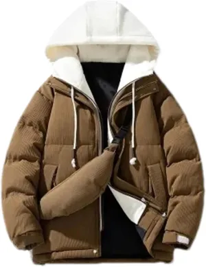 Men Outdoor Drawstring Hooded Cotton-Padded Classic Oversized Warm Patchwork Parka Coat