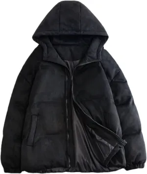 Men Outdoor Hooded Zipper Cotton-Padded Classic Thicken Oversized Suede Parka Coat