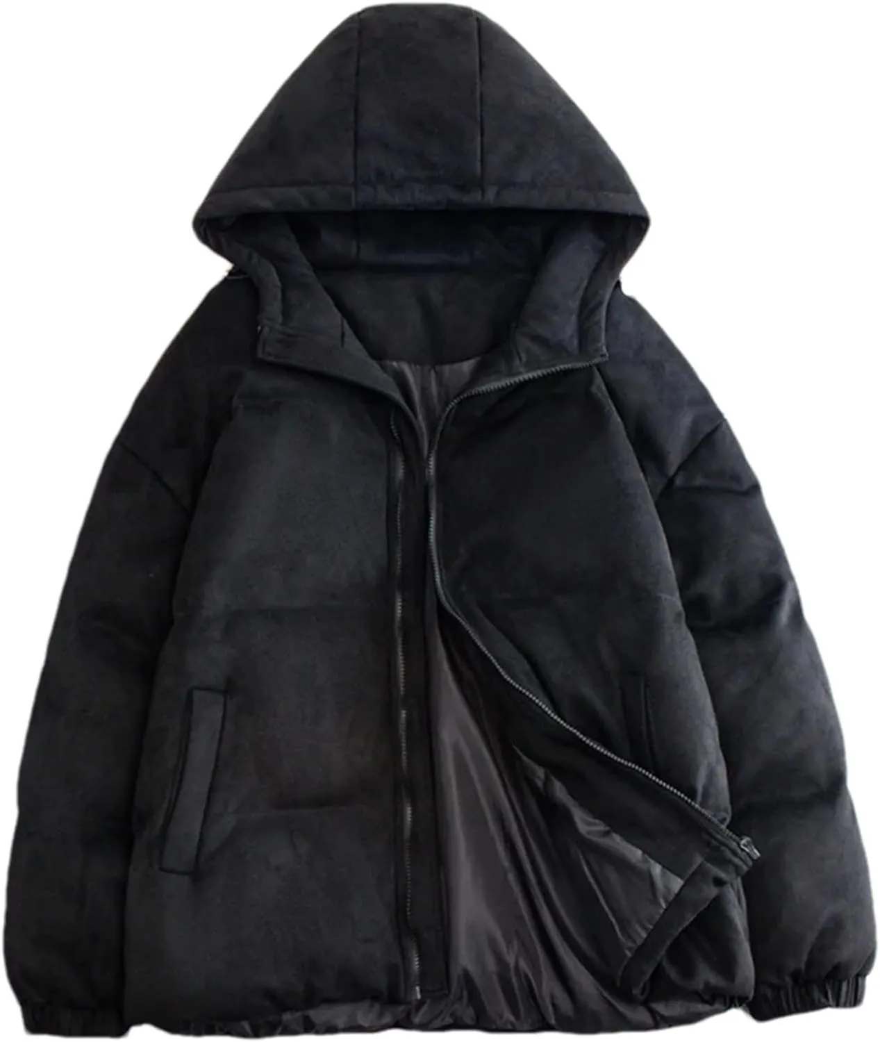 Men Outdoor Hooded Zipper Cotton-Padded Classic Thicken Oversized Suede Parka Coat