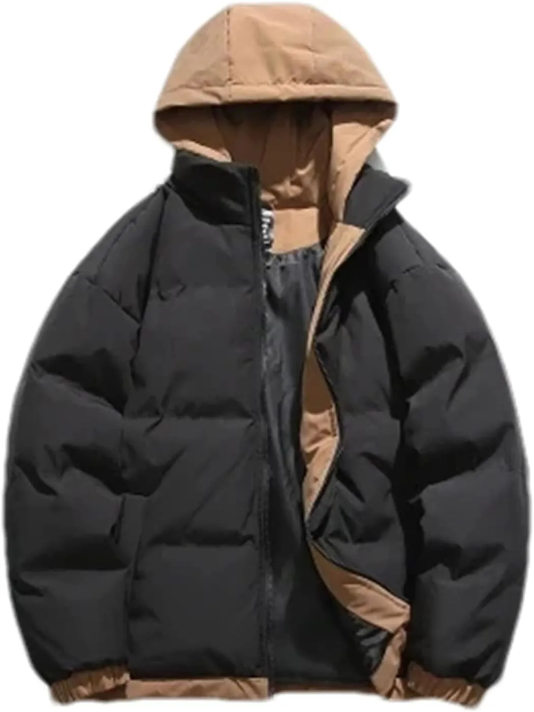 Men Patchwork Hooded Outdoor Cotton-Padded Classic Thicken Oversized Warm Parka Coat