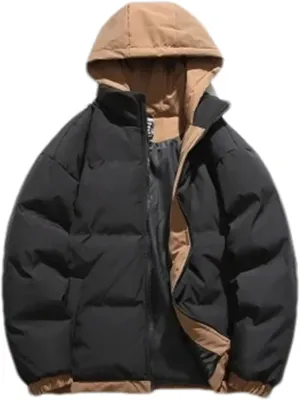 Men Patchwork Hooded Outdoor Cotton-Padded Classic Thicken Oversized Warm Parka Coat