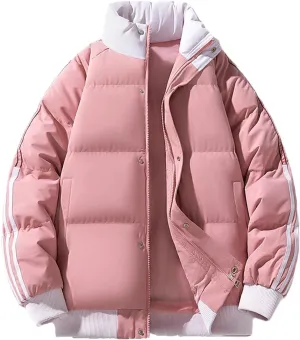 Men Patchwork Stand Collar Cotton-Padded Classic Outdoor Solid Thicken Oversized Parka Coat