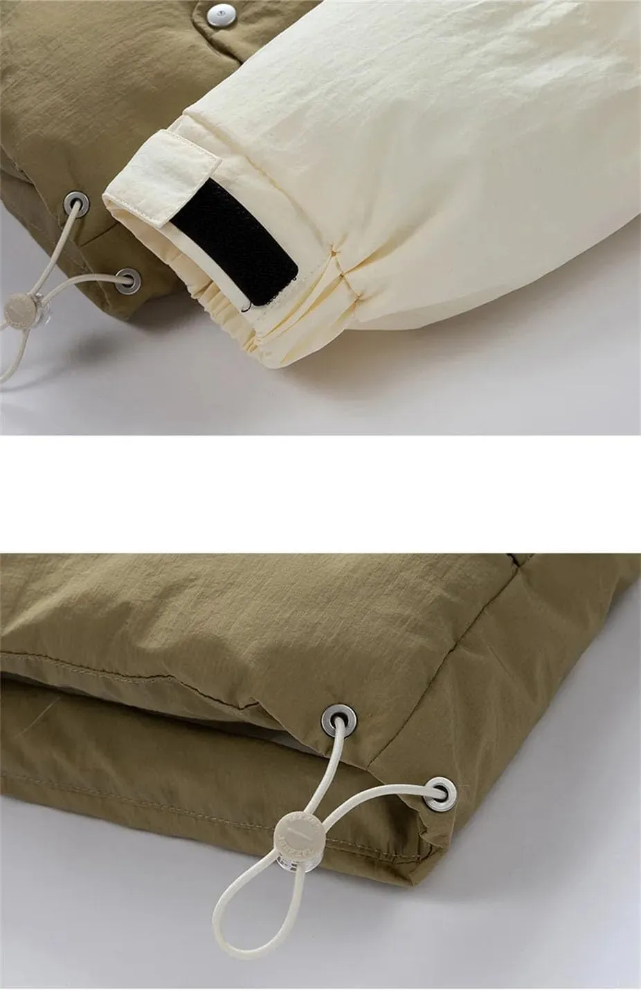 Men Patchwork Stand Collar Cotton-Padded Jacket Classic Zipper Pockets Oversized Parka Coat