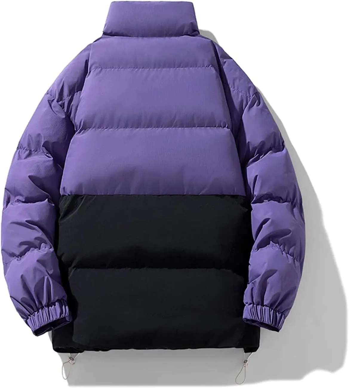 Men Patchwork Stand Collar Cotton-Padded Jacket Classic Zipper Pockets Oversized Parka Coat