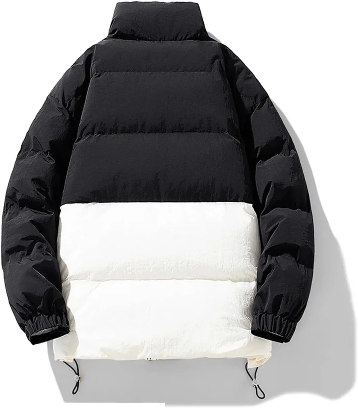 Men Patchwork Stand Collar Cotton-Padded Jacket Classic Zipper Pockets Oversized Parka Coat