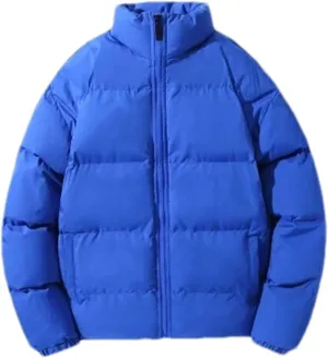Men Solid Stand Collar Cotton-Padded Jacket Classic Thicken Warm Zipper Long Sleeve Parka Coat
