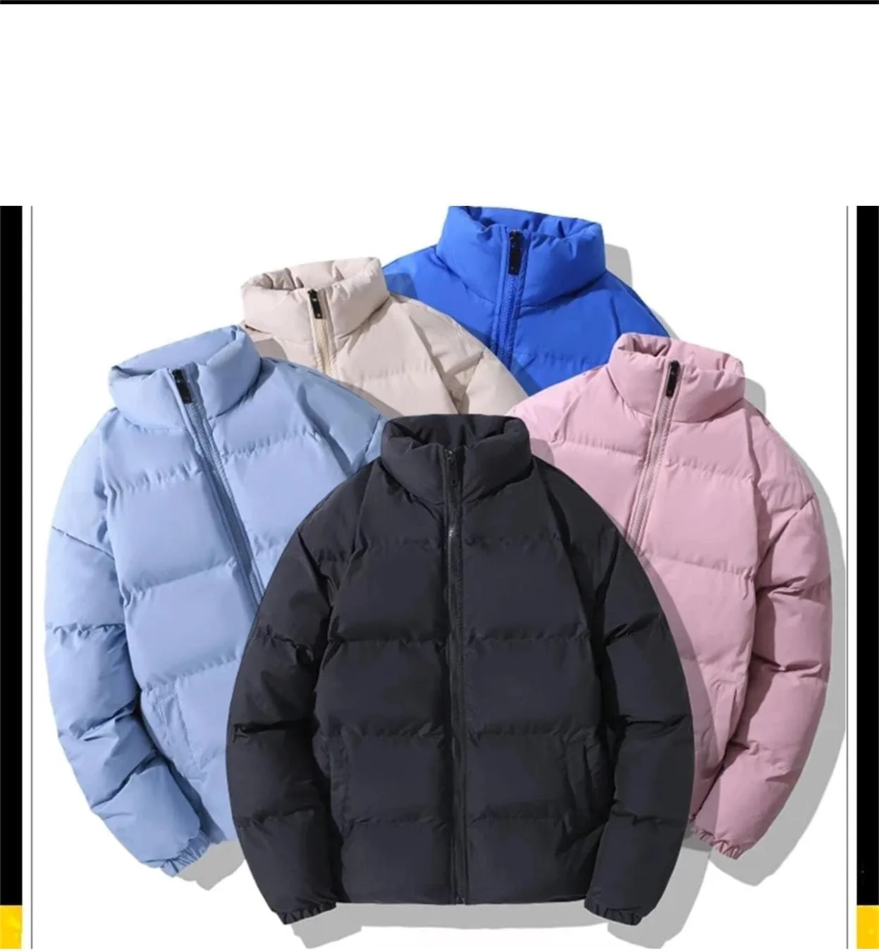 Men Solid Stand Collar Cotton-Padded Jacket Classic Thicken Warm Zipper Long Sleeve Parka Coat