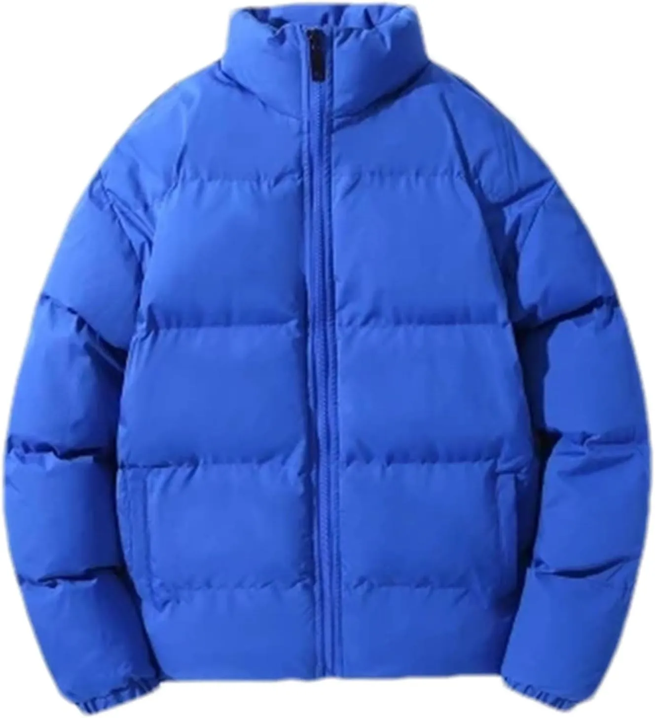 Men Solid Stand Collar Cotton-Padded Jacket Classic Thicken Warm Zipper Long Sleeve Parka Coat