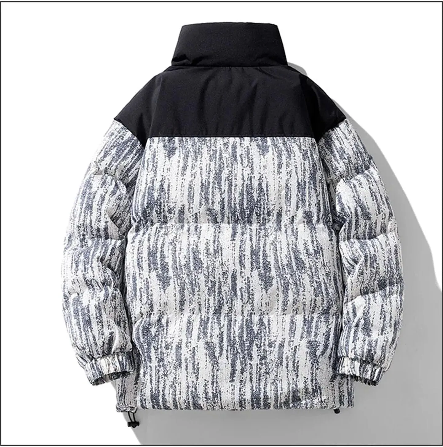 Men Stand Collar Print Cotton-Padded Jacket Classic Outdoor Tie-Dye Gradient Oversized Parka Coat