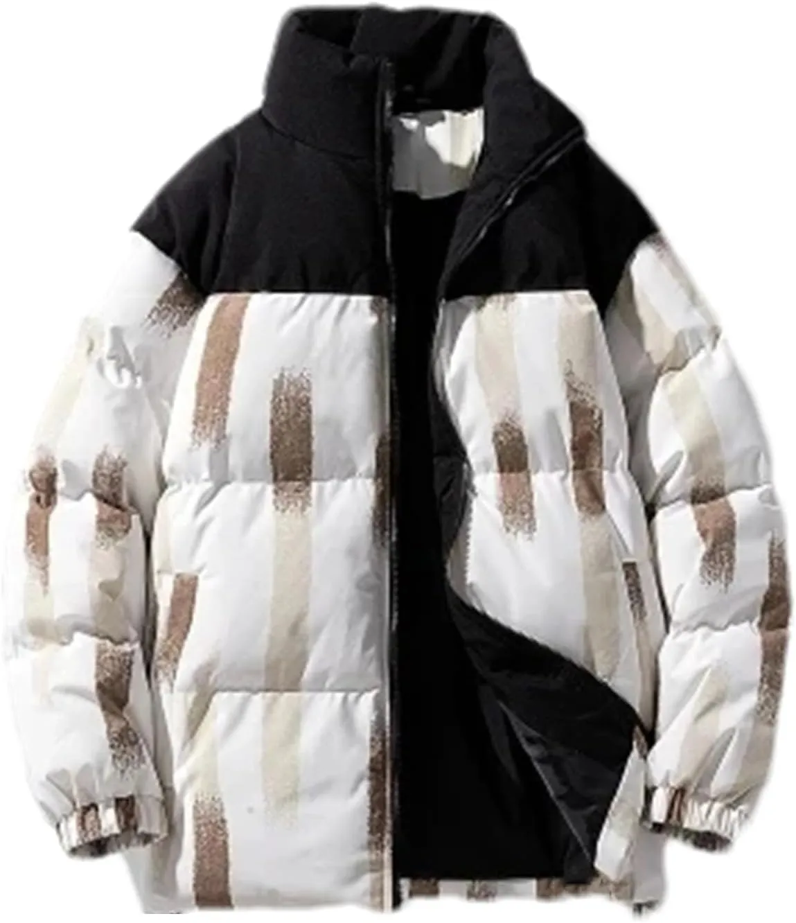 Men Stand Collar Print Cotton-Padded Jacket Classic Outdoor Tie-Dye Gradient Oversized Parka Coat