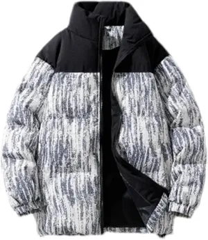 Men Stand Collar Print Cotton-Padded Jacket Classic Outdoor Tie-Dye Gradient Oversized Parka Coat
