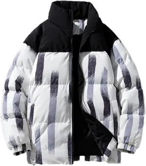Men Stand Collar Print Cotton-Padded Jacket Classic Outdoor Tie-Dye Gradient Oversized Parka Coat
