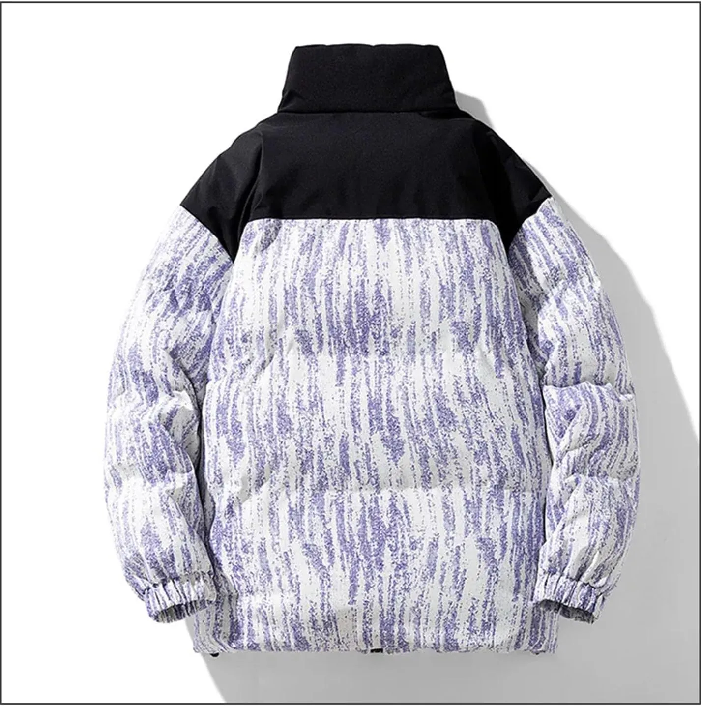 Men Stand Collar Print Cotton-Padded Jacket Classic Outdoor Tie-Dye Gradient Oversized Parka Coat