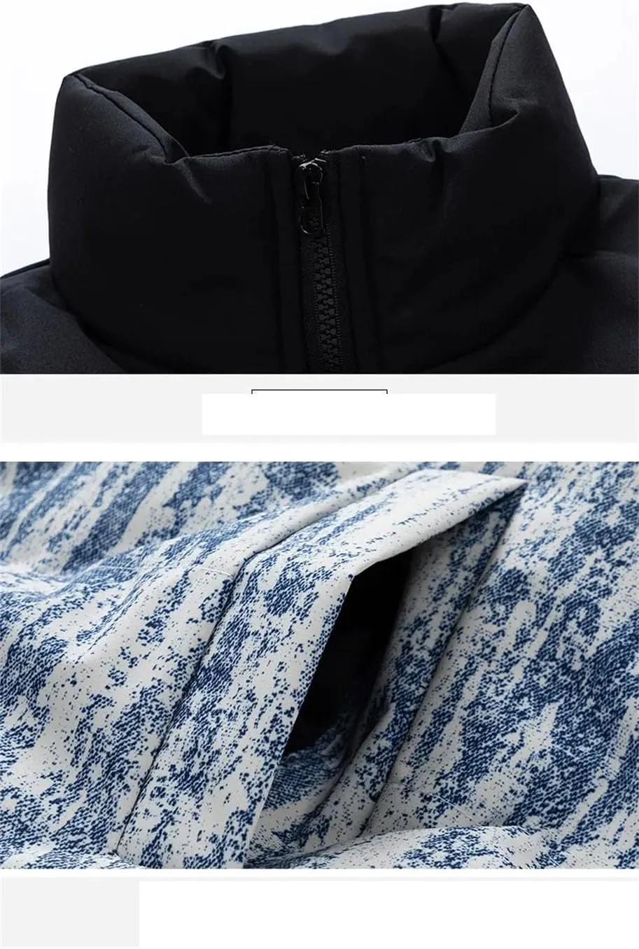 Men Stand Collar Print Cotton-Padded Jacket Classic Outdoor Tie-Dye Gradient Oversized Parka Coat