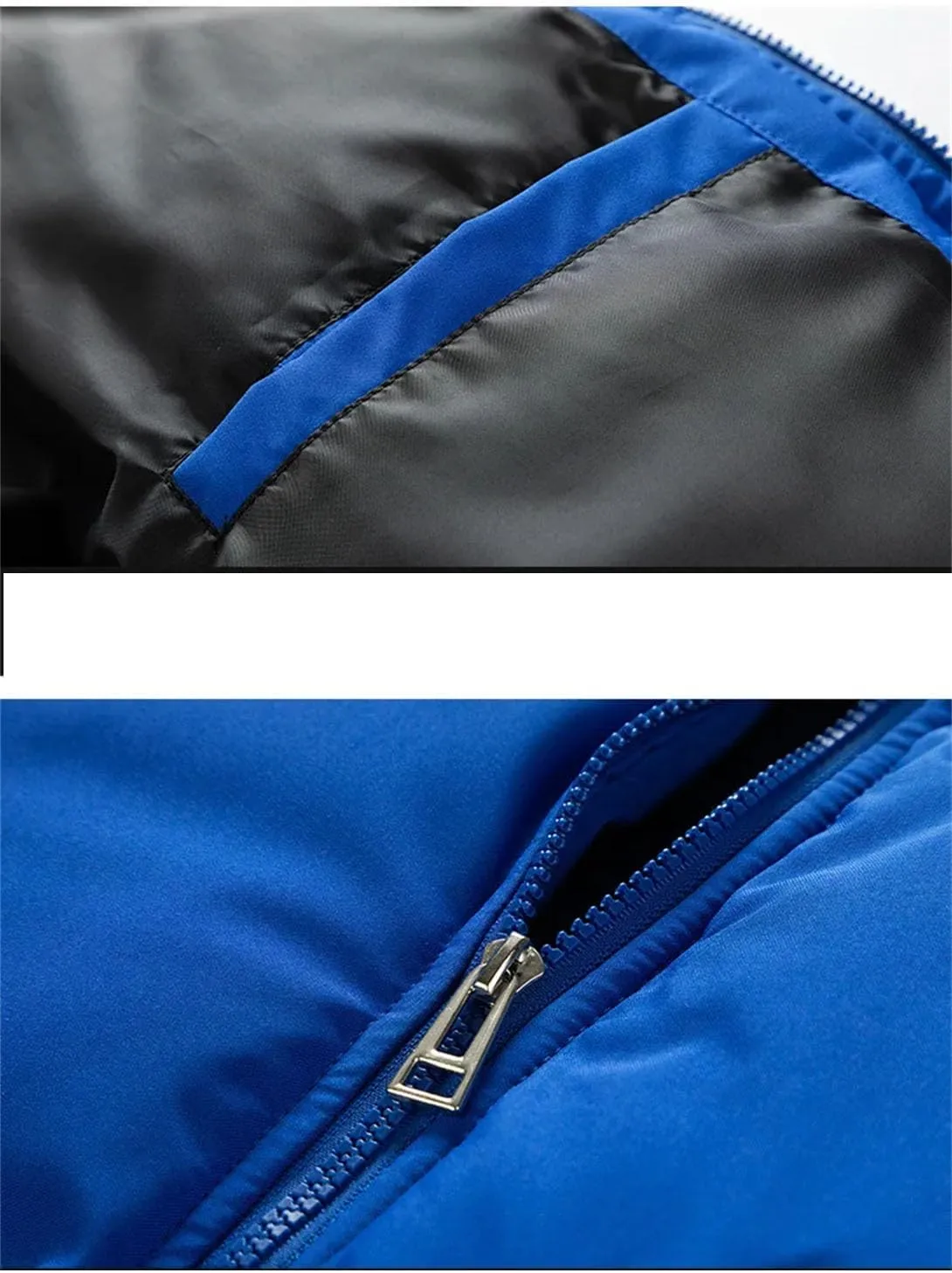 Men Stand Collar Solid Oversized Cotton-Padded Jacket Thicken Classic Stripe Zipper Parka Coat