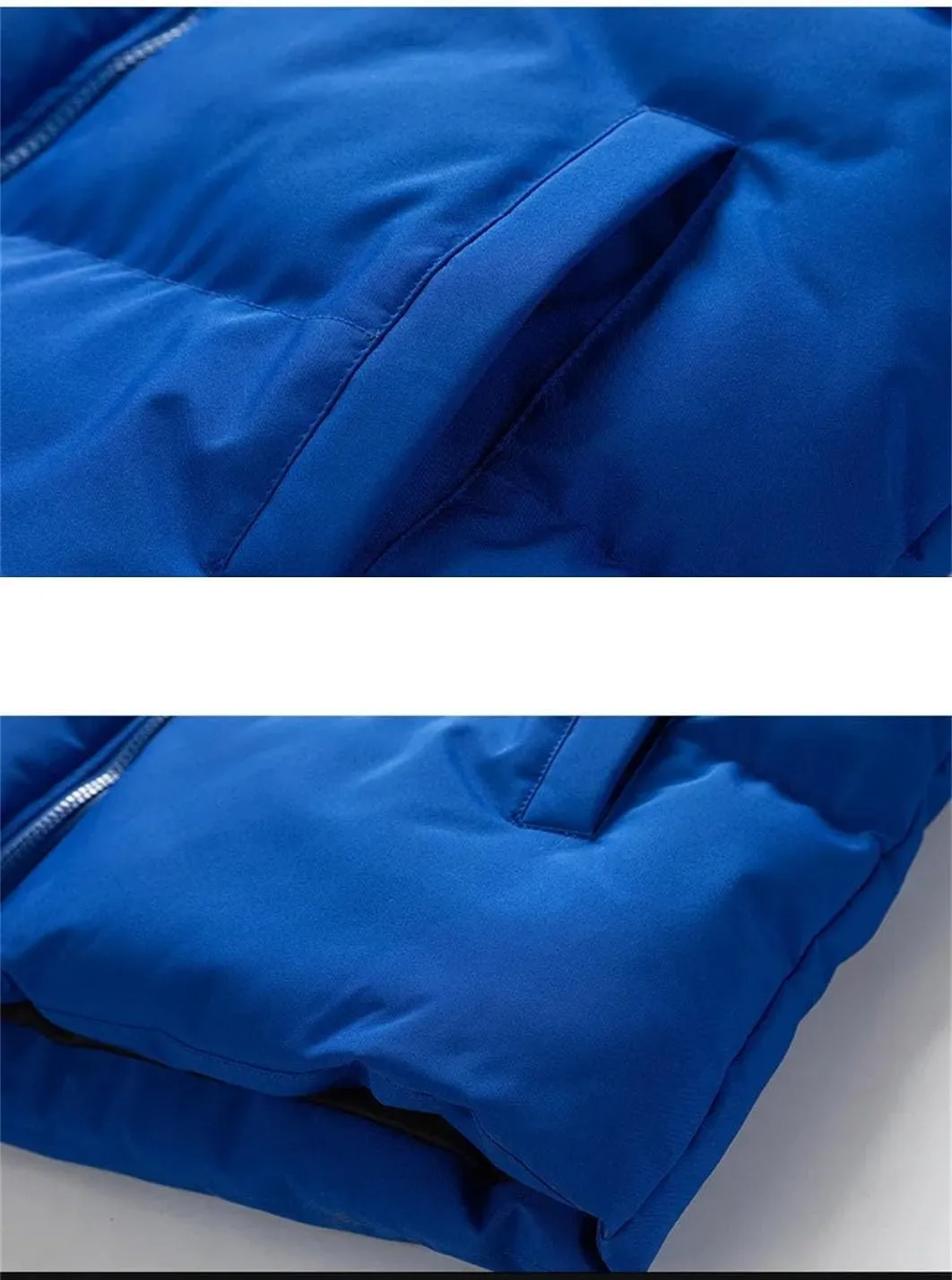 Men Stand Collar Solid Oversized Cotton-Padded Jacket Thicken Classic Stripe Zipper Parka Coat