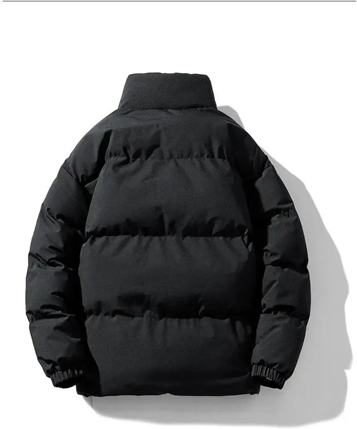Men Stand Collar Solid Oversized Cotton-Padded Jacket Thicken Classic Stripe Zipper Parka Coat