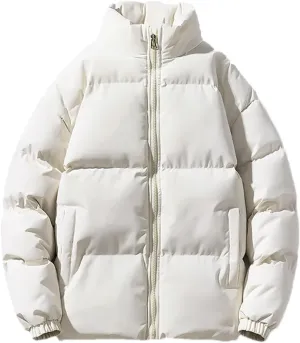 Men Stand Collar Solid Oversized Cotton-Padded Jacket Thicken Classic Stripe Zipper Parka Coat