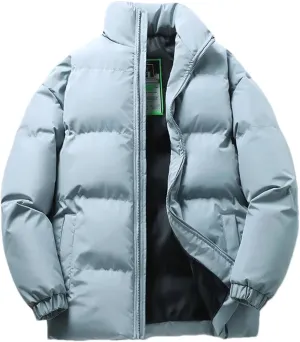 Men Stand Collar Zipper Solid Cotton-Padded Classic Thicken Oversized Parka Coat