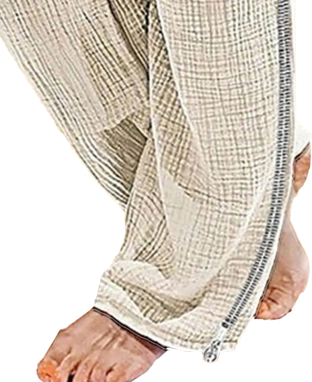 Men's Baggy Casual Elastic Waist Chino Pants Cotton Linen Solid Outdoor Pants Straight Leg Comfort Beach Trousers