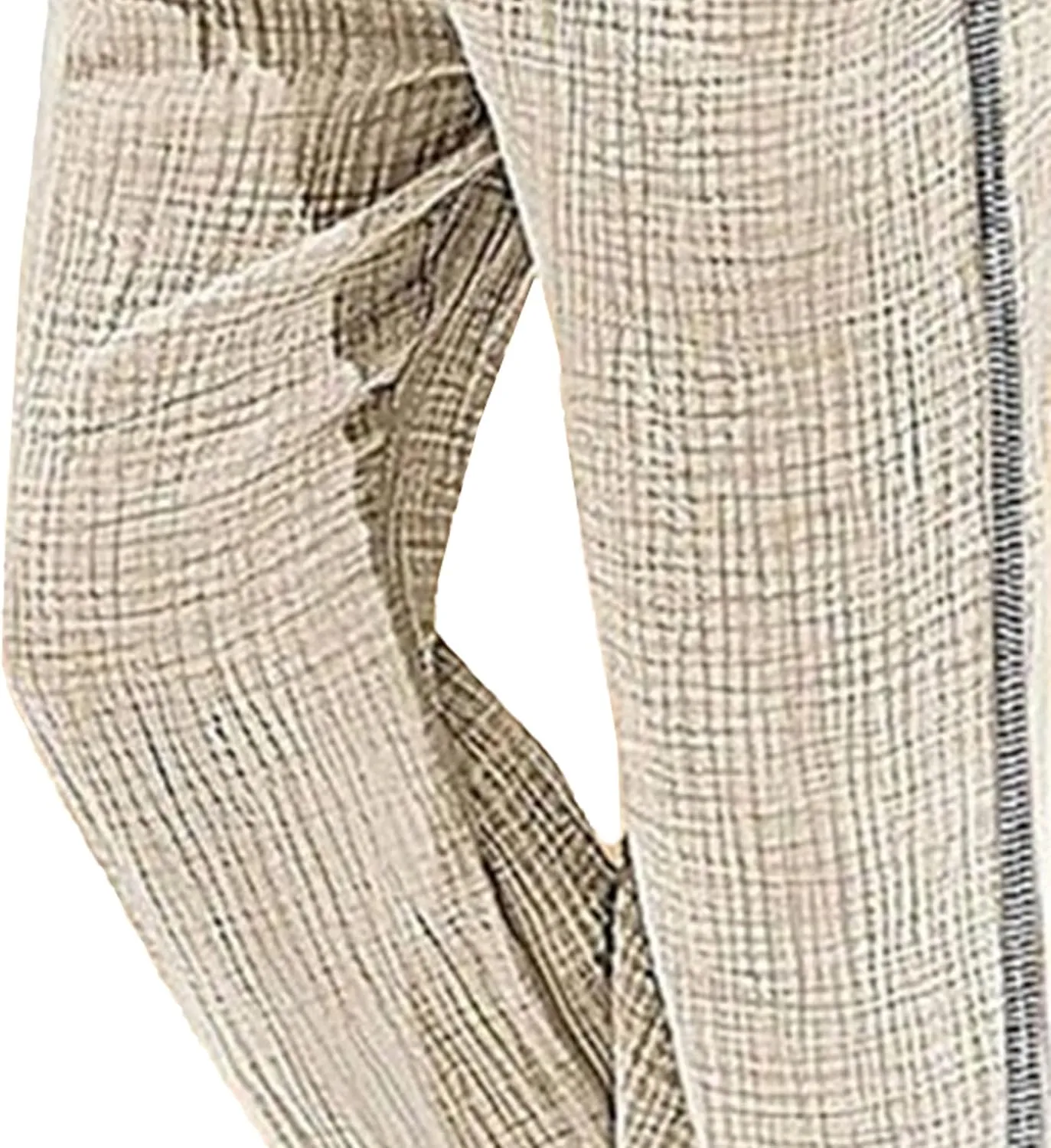 Men's Baggy Casual Elastic Waist Chino Pants Cotton Linen Solid Outdoor Pants Straight Leg Comfort Beach Trousers