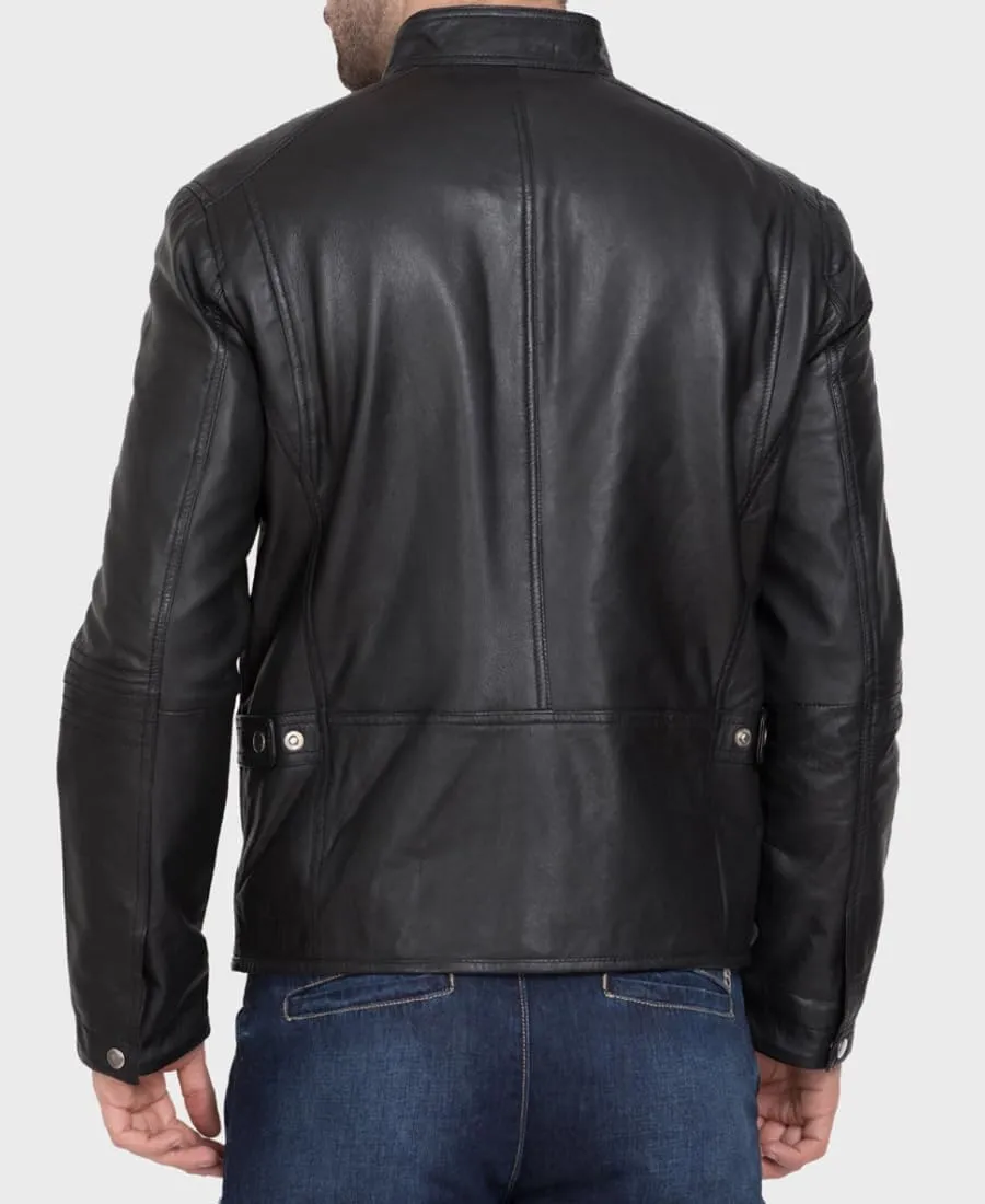 Men's Black Genuine Lambskin Leather Classic Biker Style Jacket | Black lambskin Leather Jackets Men