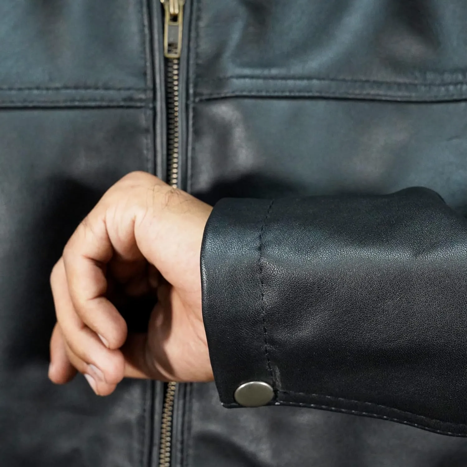 Men's Black Genuine Lambskin Leather Classic Biker Style Jacket | Black lambskin Leather Jackets Men