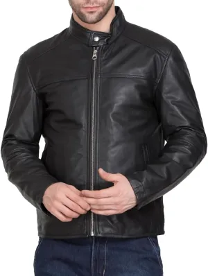 Men's Black Genuine Lambskin Leather Classic Biker Style Jacket | Black lambskin Leather Jackets Men