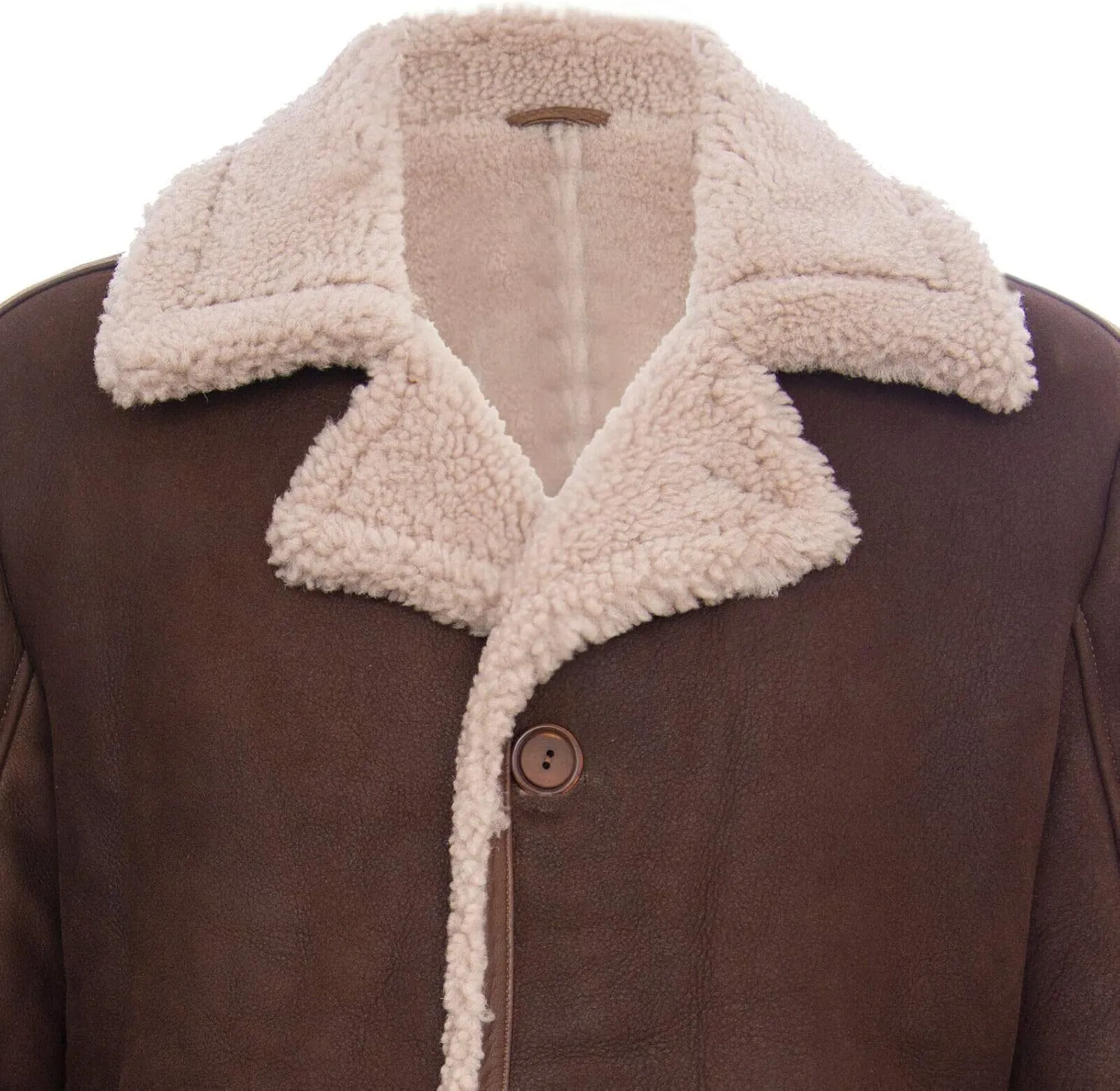 Mens Brown German Classic Real Sheepskin Shearling Leather Cromby Jacket Coat