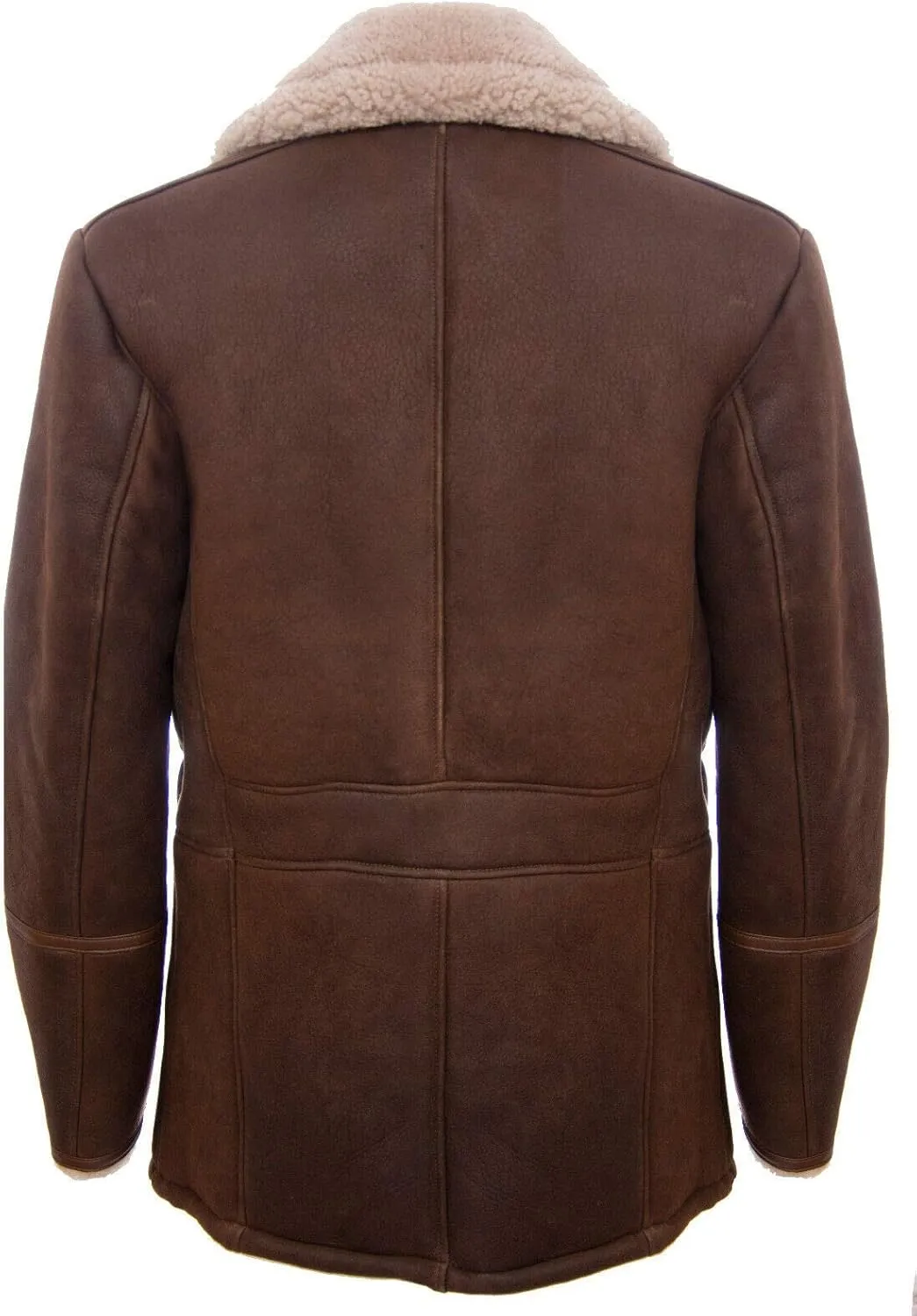 Mens Brown German Classic Real Sheepskin Shearling Leather Cromby Jacket Coat