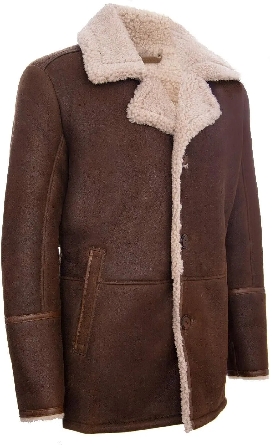 Mens Brown German Classic Real Sheepskin Shearling Leather Cromby Jacket Coat