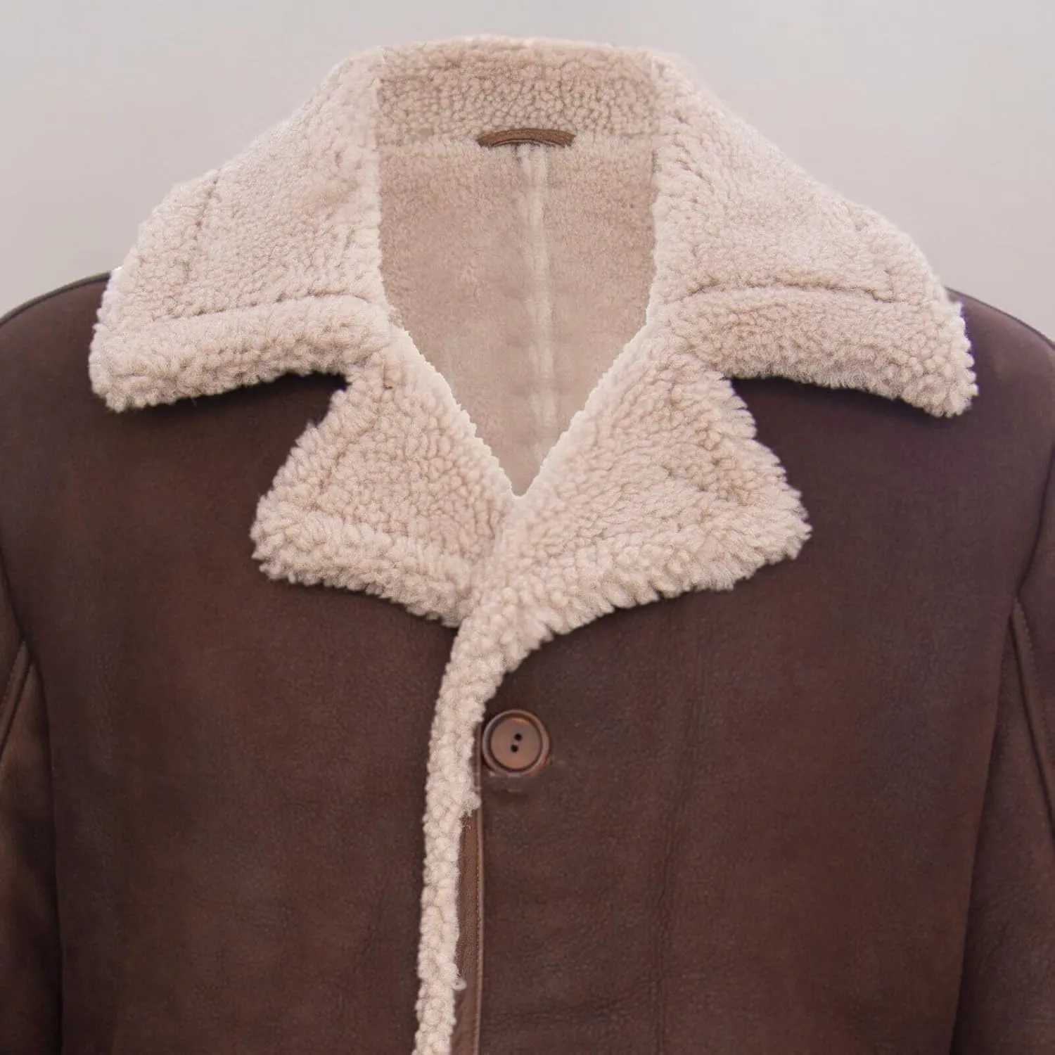 Mens Brown German Classic Real Sheepskin Shearling Leather Cromby Jacket Coat
