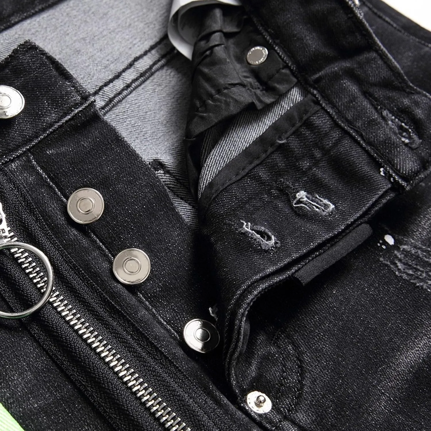 Men's Button Skinny Slim Fit Denim Pants Comfort Flex Waist Denim Jeans Vintage Casual Trousers