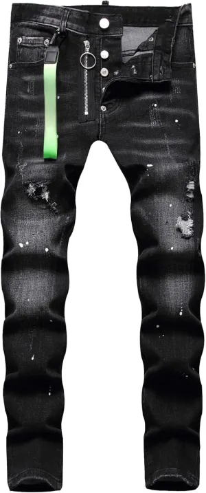 Men's Button Skinny Slim Fit Denim Pants Comfort Flex Waist Denim Jeans Vintage Casual Trousers