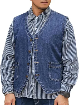 Men's Casual Oversized Denim Vest Double Pocket Sleeveless Jean Men Jacket Big & Tall Outdoor Work Vests