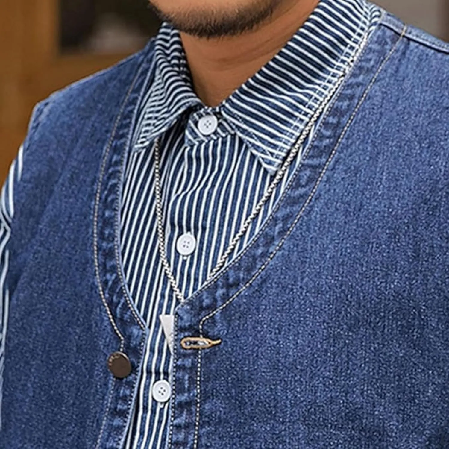 Men's Casual Oversized Denim Vest Double Pocket Sleeveless Jean Men Jacket Big & Tall Outdoor Work Vests
