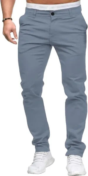 Men's Chinos Slim Fit Pants Stretch Skinny Tapered Dress Slack Comfort Casual Solid Workout Trousers