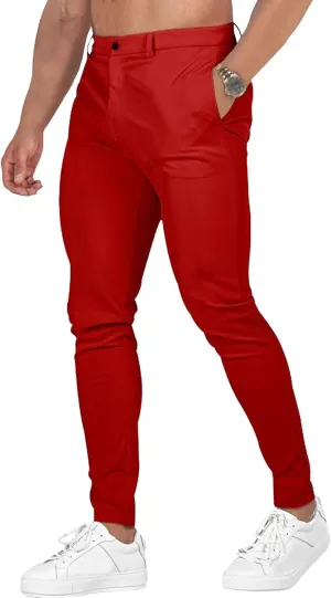 Men's Chinos Slim Fit Pants Stretch Skinny Tapered Dress Slack Comfort Casual Solid Workout Trousers
