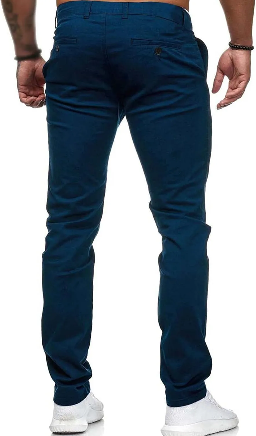 Men's Classic Lightweight Chino Pants Flat Front Comfort Stretch Solid Pant Casual Basic Straight Fit Trousers