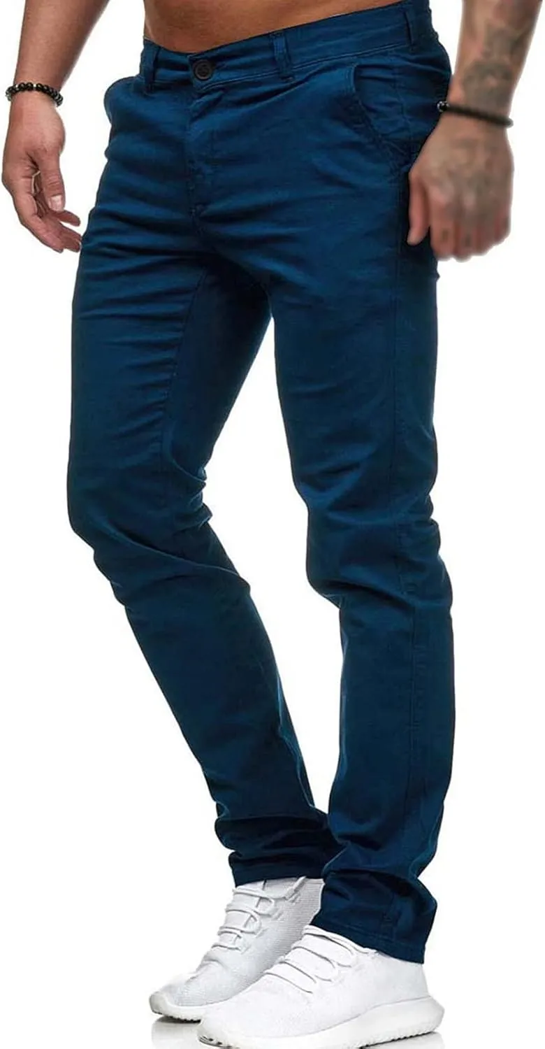 Men's Classic Lightweight Chino Pants Flat Front Comfort Stretch Solid Pant Casual Basic Straight Fit Trousers