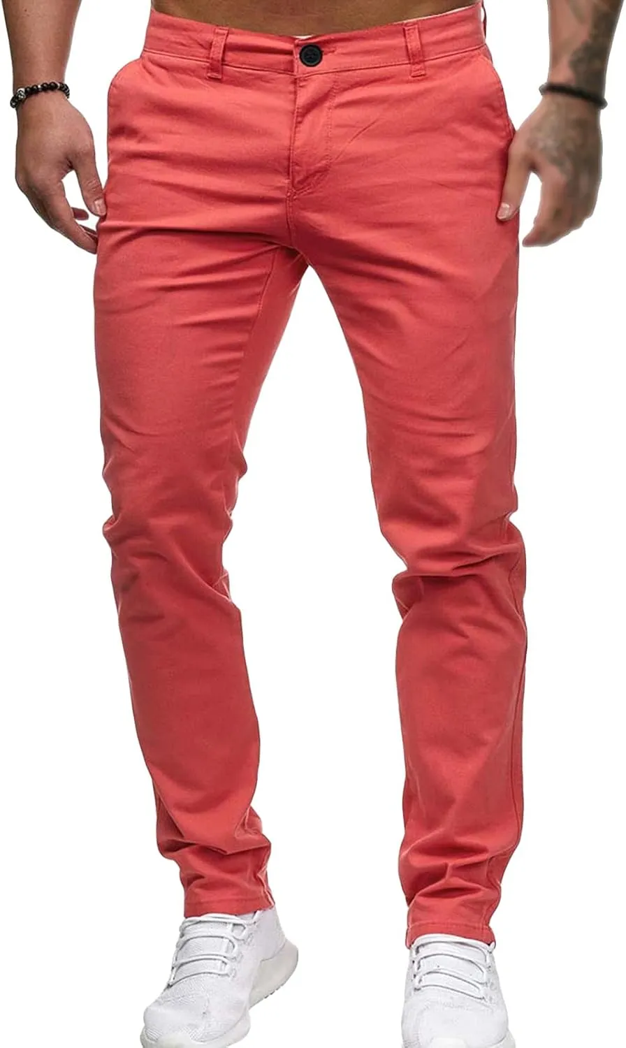Men's Classic Lightweight Chino Pants Flat Front Comfort Stretch Solid Pant Casual Basic Straight Fit Trousers