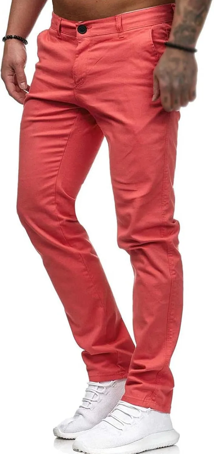 Men's Classic Lightweight Chino Pants Flat Front Comfort Stretch Solid Pant Casual Basic Straight Fit Trousers