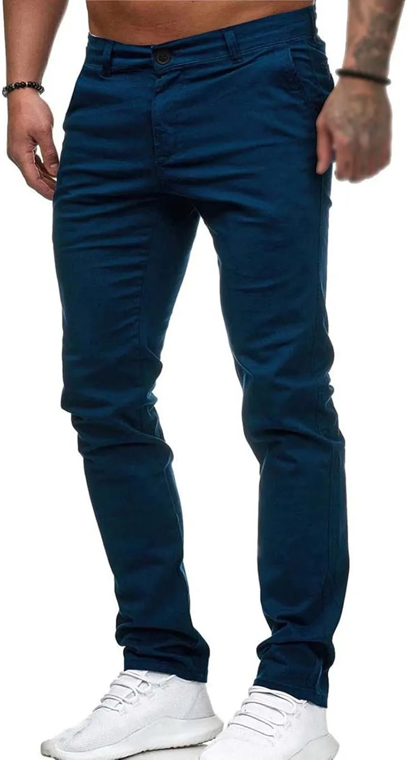 Men's Classic Lightweight Chino Pants Flat Front Comfort Stretch Solid Pant Casual Basic Straight Fit Trousers