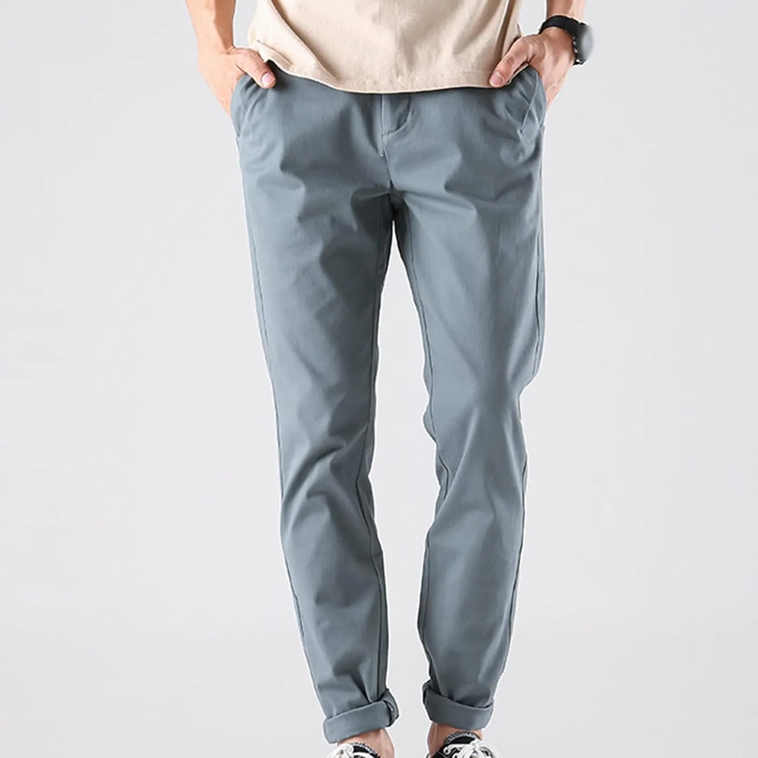 Men's Classic Straight Leg Stretch Pant Slim Fit Flat Front Casual Pants Solid Comfort Athletic Chino Trousers