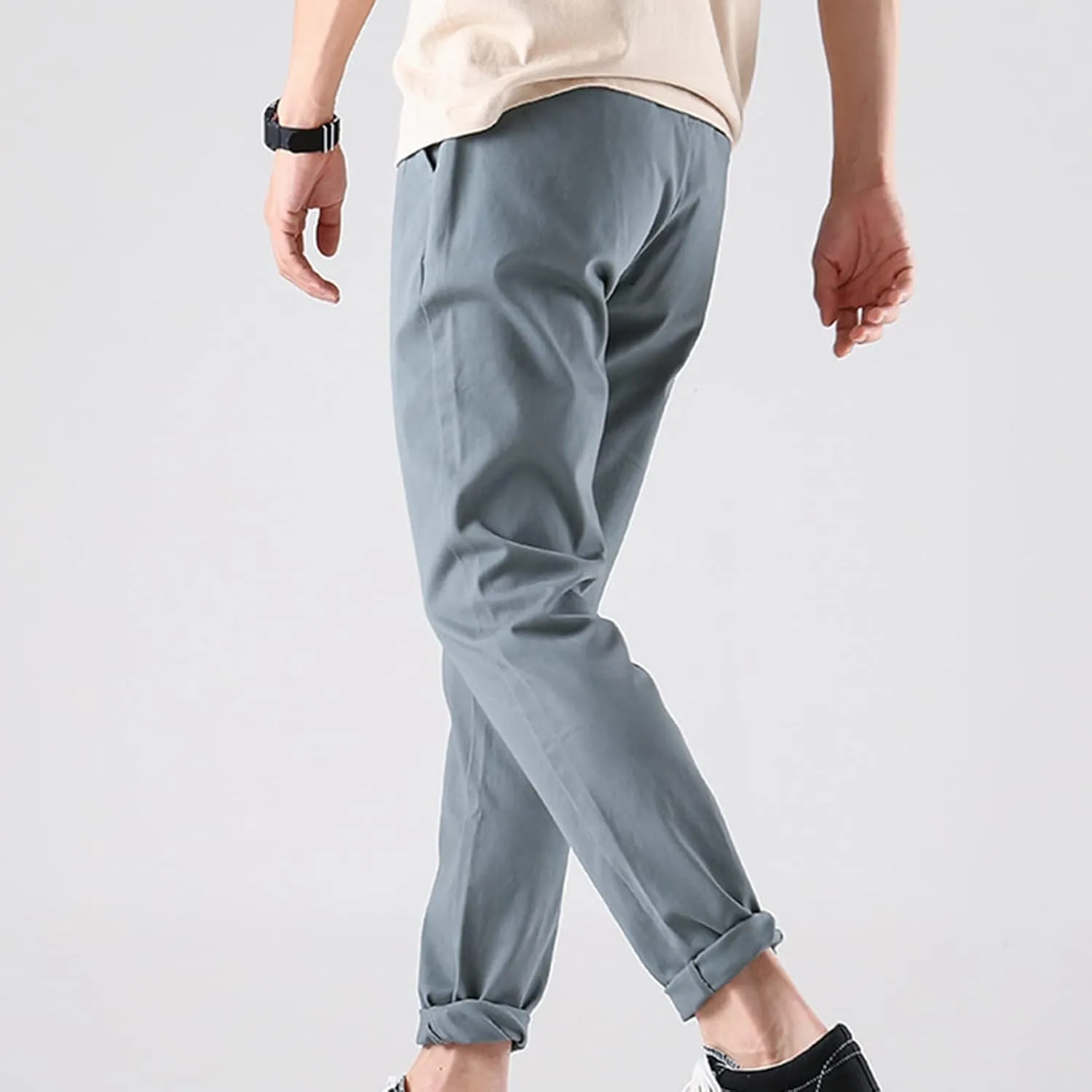 Men's Classic Straight Leg Stretch Pant Slim Fit Flat Front Casual Pants Solid Comfort Athletic Chino Trousers