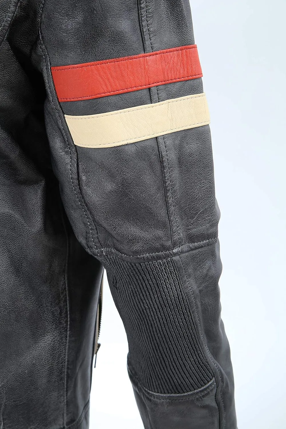 Mens Classic Vintage Elite Cafe Racer Retro Motorcycle Distressed Biker Moto Stripe Leather Jacket for men