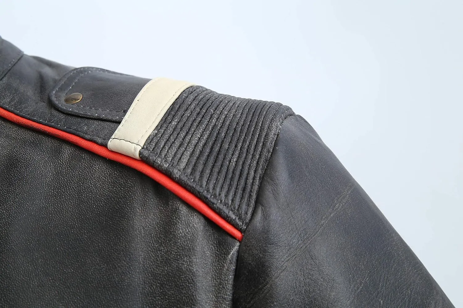 Mens Classic Vintage Elite Cafe Racer Retro Motorcycle Distressed Biker Moto Stripe Leather Jacket for men